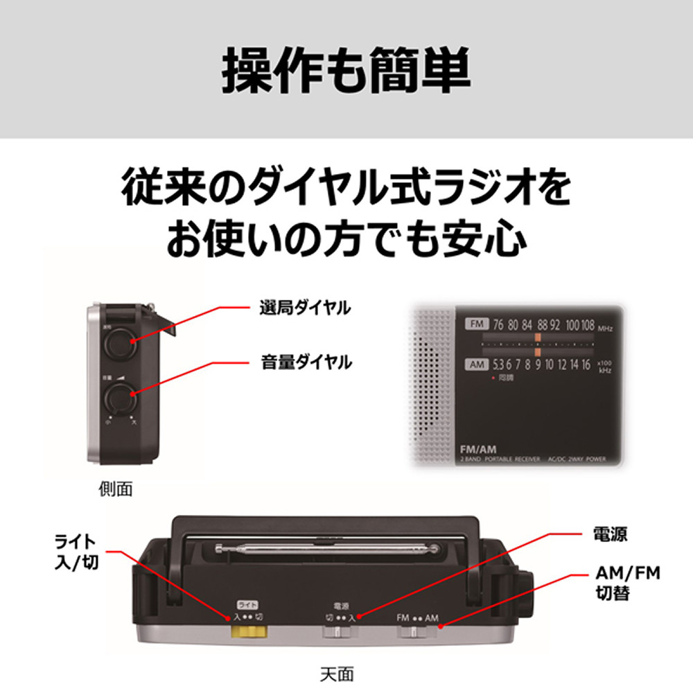 TOSHIBA（東芝） LEDライト付きホームラジオ シルバー TY-HR4（S