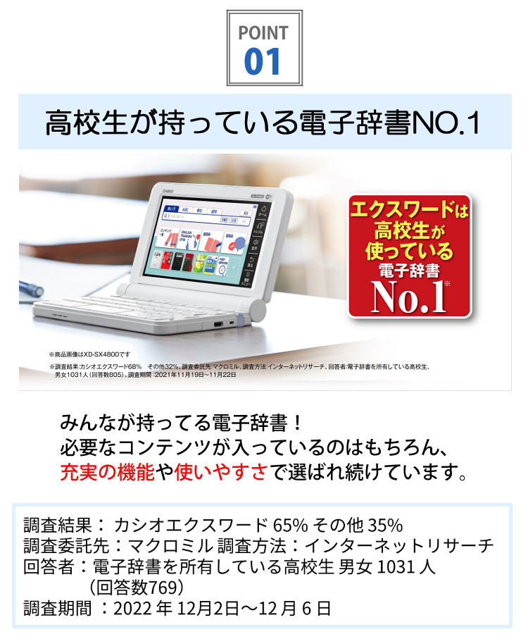 名入れは有料可 カシオ 電子辞書 EX-word XD-SX4820 高校生モデル