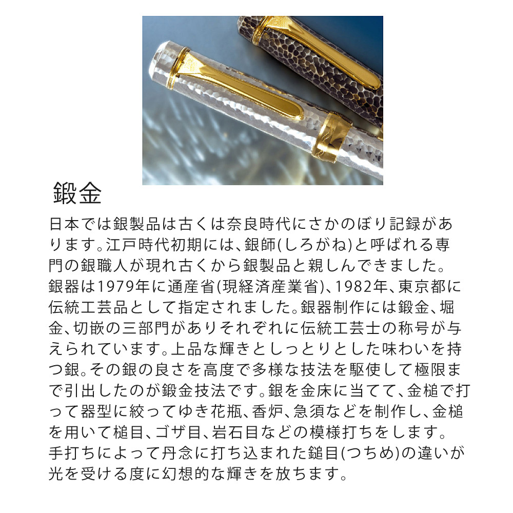 プラチナ万年筆 PP-100000M 銀無垢鍛金磨き 東京銀器伝統工芸士「岩村