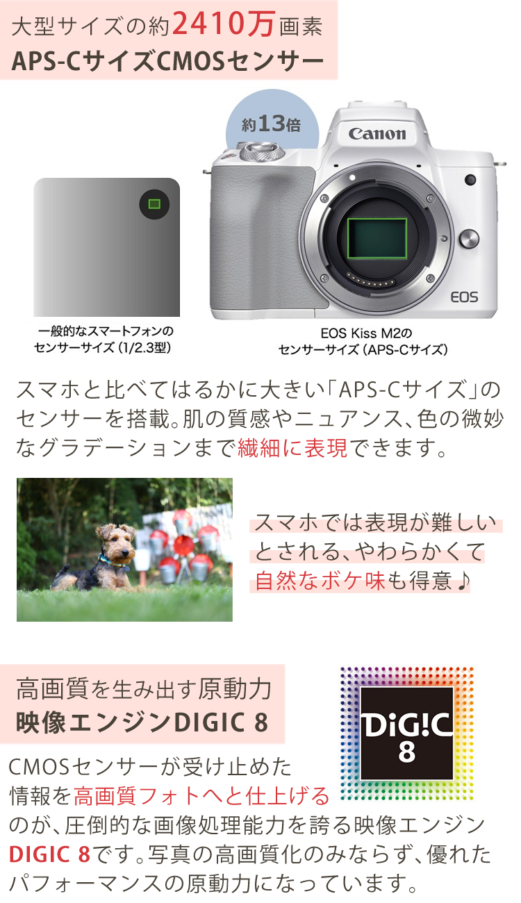 おすすめミラーレス5点セット） 新品/キヤノン(Canon) EOS KISS M2 WH