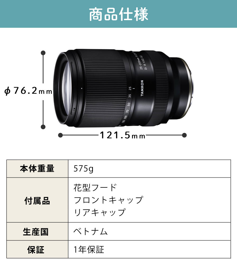 TAMRON（タムロン） 25-200mm 高倍率ズームレンズ F2.8-5.6 Di III VXD