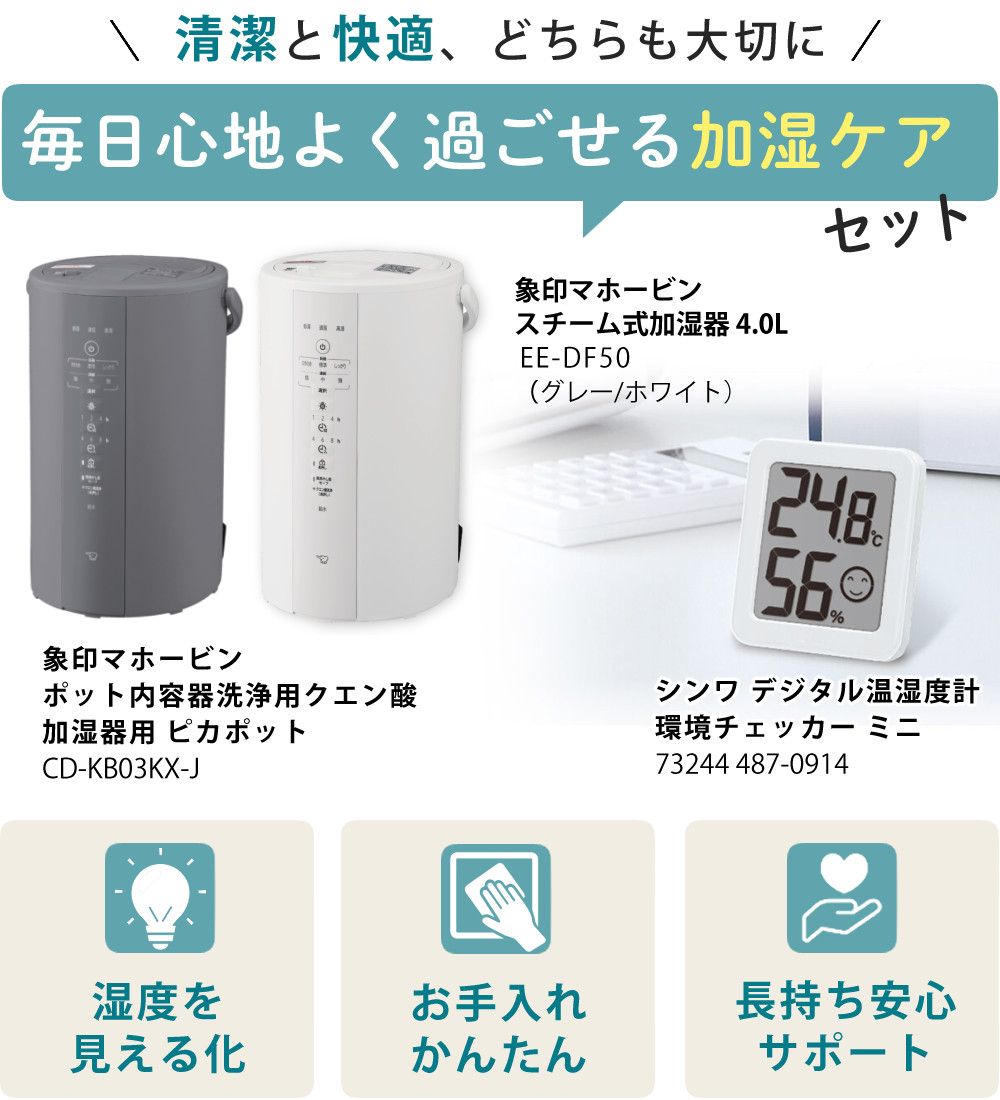 象印（ZOJIRUSHI） 加湿器 スチーム式加湿器 4.0L EE-DF50 グレー