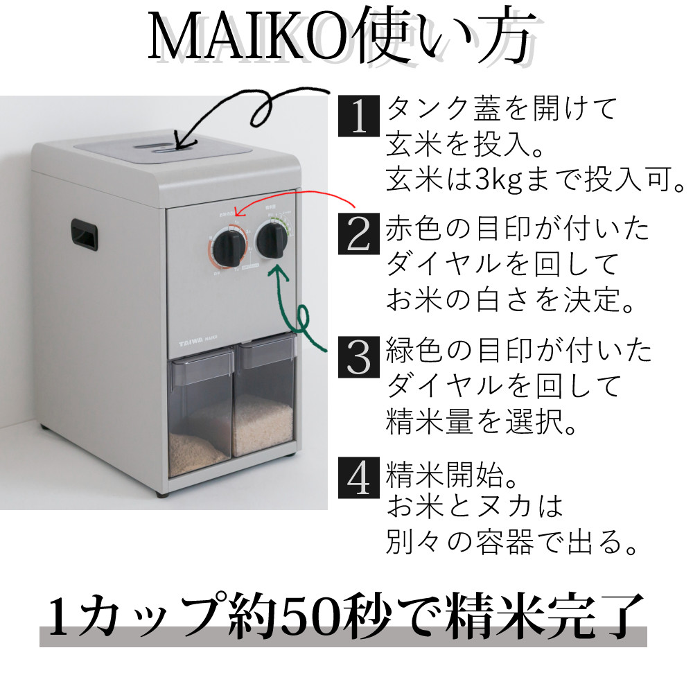 タイワ精機 家庭用精米機 MAIKO マイコ グレー PL-03 ライスストッカー付き ２点セット（ラッピング不可） : s5402-taw-0001  : ホームショッピング - 通販 - Yahoo!ショッピング