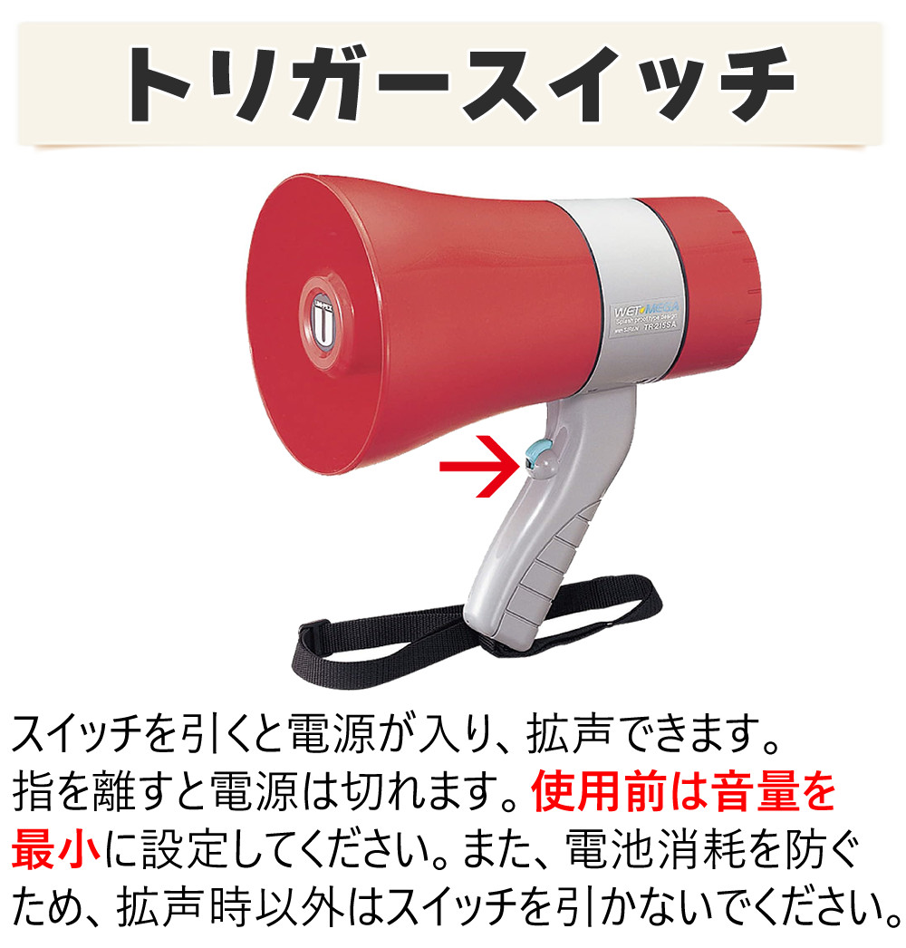 UNI-PEX 防滴メガホン 防滴サイレン付きメガホン レッド 6W IP65 防水