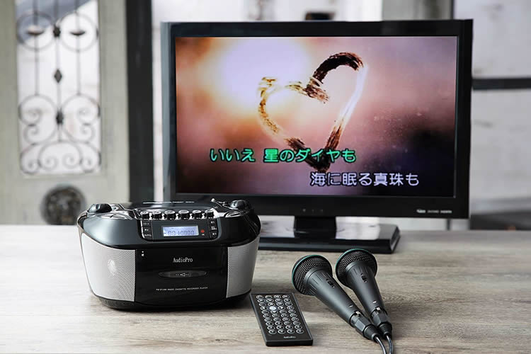 （電池セット） とうしょう CDでもDVDでもカラオケができるラジカセ TKD-018 マイク2本付き エコー ボーカルカット機能 （ラッピング不可）