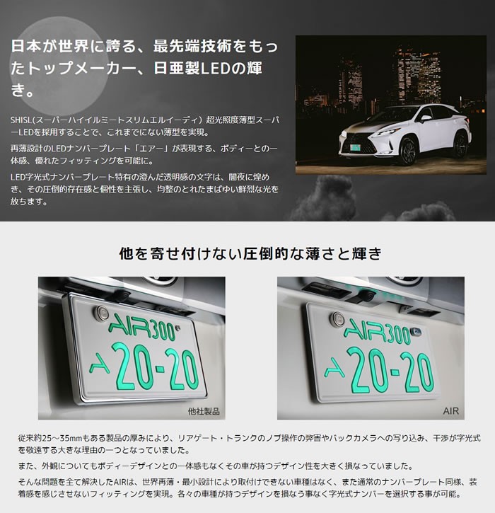 誕生日プレゼント AIR LED 字光式 ナンバー プレート 1枚のみ