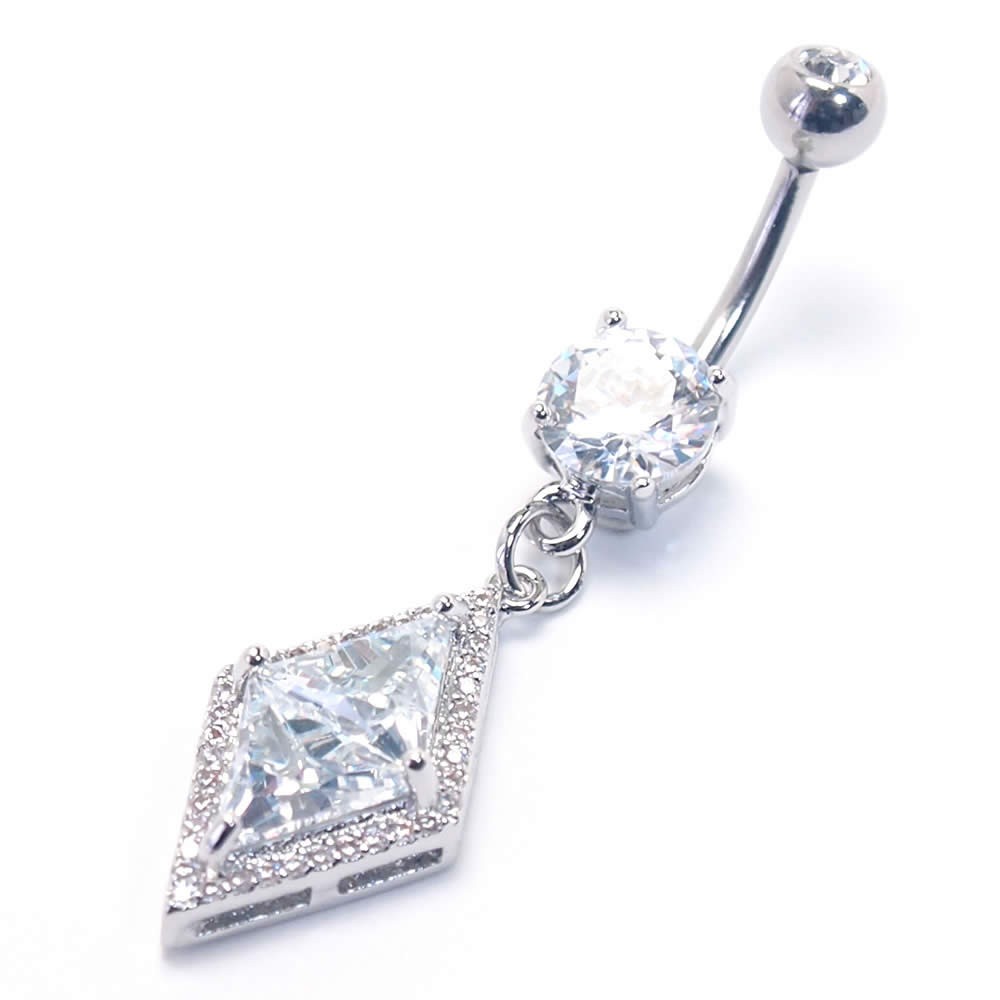 へそピアス 14G CZ ビッグダイヤ ダブルティア バナナバーベル ボディピアス へそピアス へそピ ヘソピ  ボディーピアスの画像