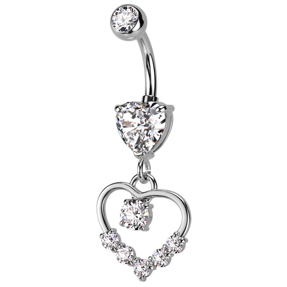 ヘソピアス 14G チェーン しずく ティアドロップ ハート ジュエル