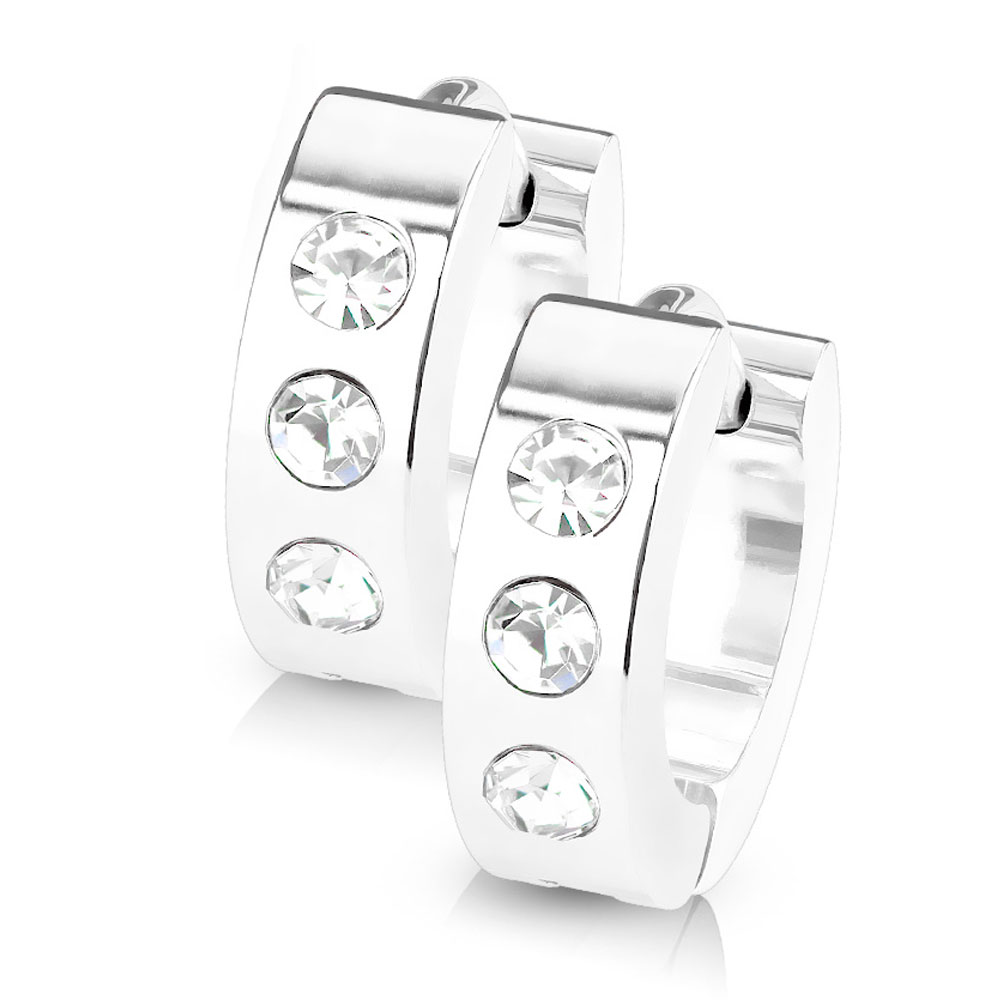 フープピアス 3×15 リバーシブル ステンレス316L ピアス トリプルCZ フープピアス 1ペア ステンレスピアス