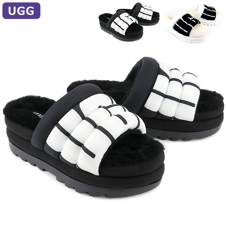【アミリ】ロゴ ムートン スライドサンダル 無地 もこもこ 黒/白 ugg-wmaxislidelogo.jpg