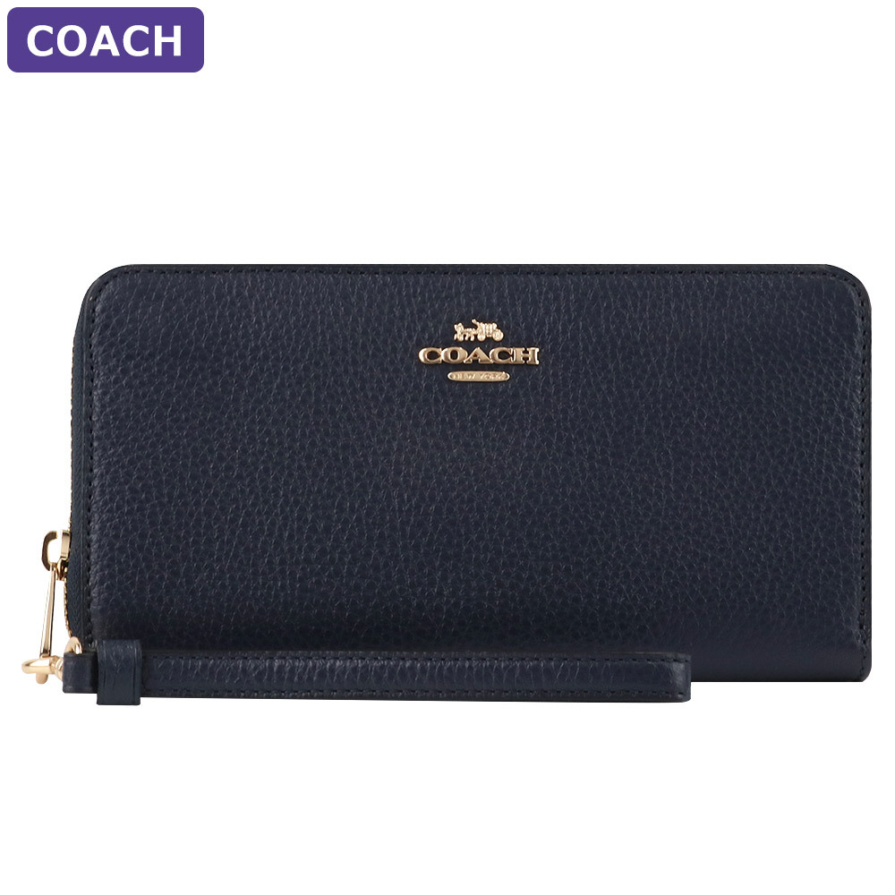 豊富な得価COACH C4451／コーチ／ラウンドジップレザー長財布／ストラップ付き／美品 長財布（小銭入れあり）