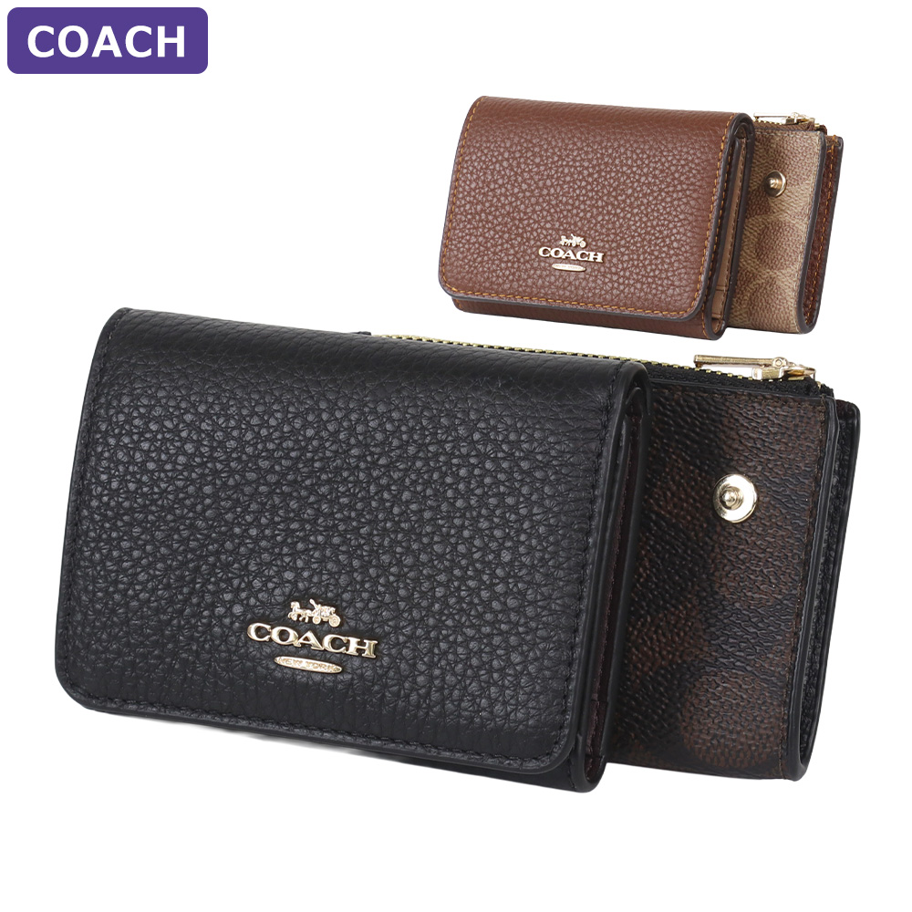 新品未使用 COACHコーチ 三つ折り財布 コンパクト ブラウン 馬車. コーチ ファクトリー アウトレット COACH FACTORY 財布 シグネチャー