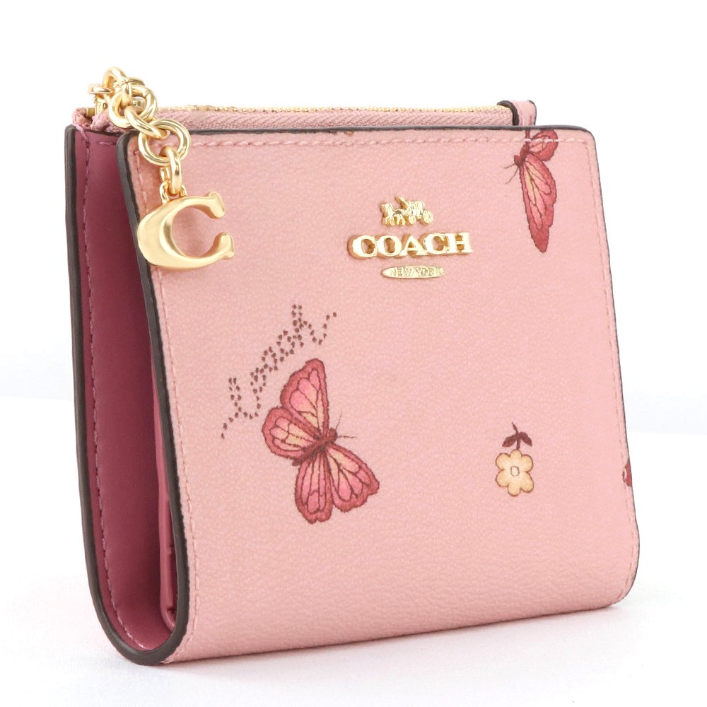 COACH 蝶模様 二つ折り財布 ピンク COACH コーチ 財布 二つ折り財布 2414 IMR2Y 蝶柄 バタフライ