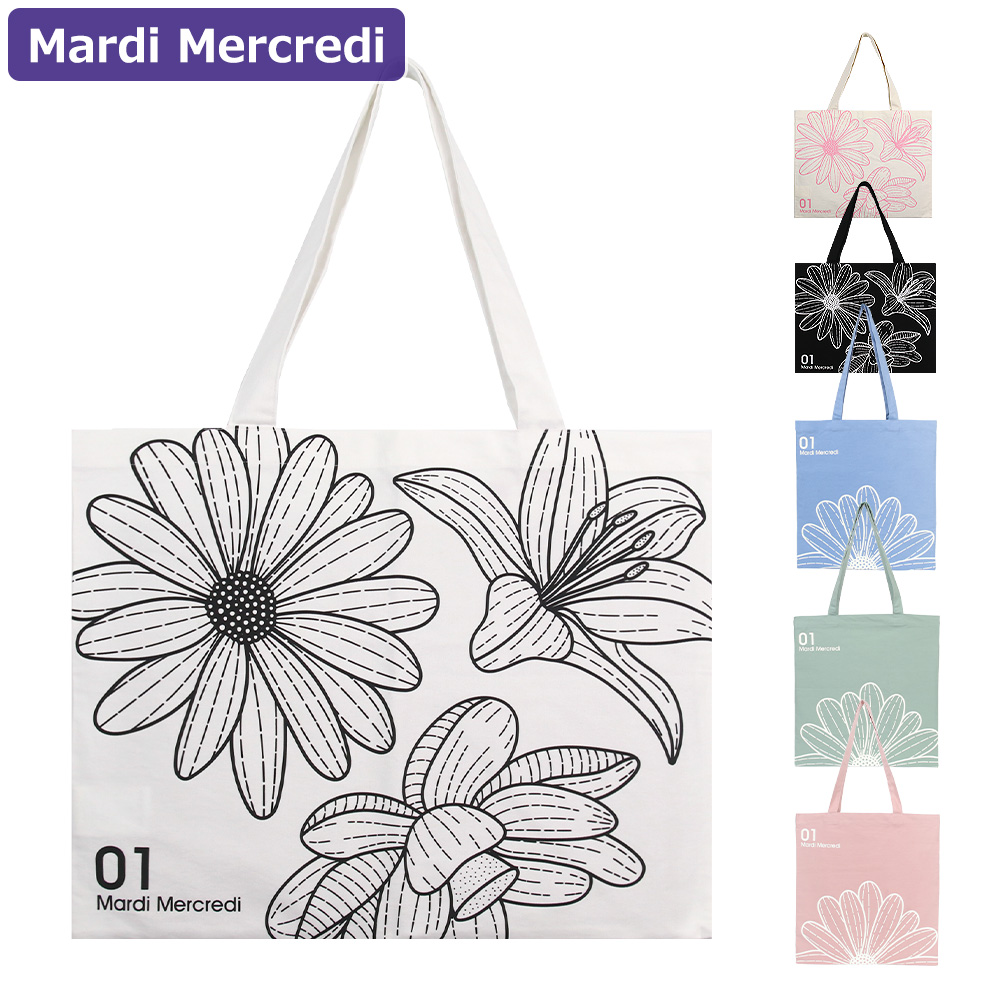Mardi Mercredi 花柄トートバッグ　フラワープリント エコバッグ Mardi Mercredi マルディメクルディ バッグ CANVAS BAG TRIPLE