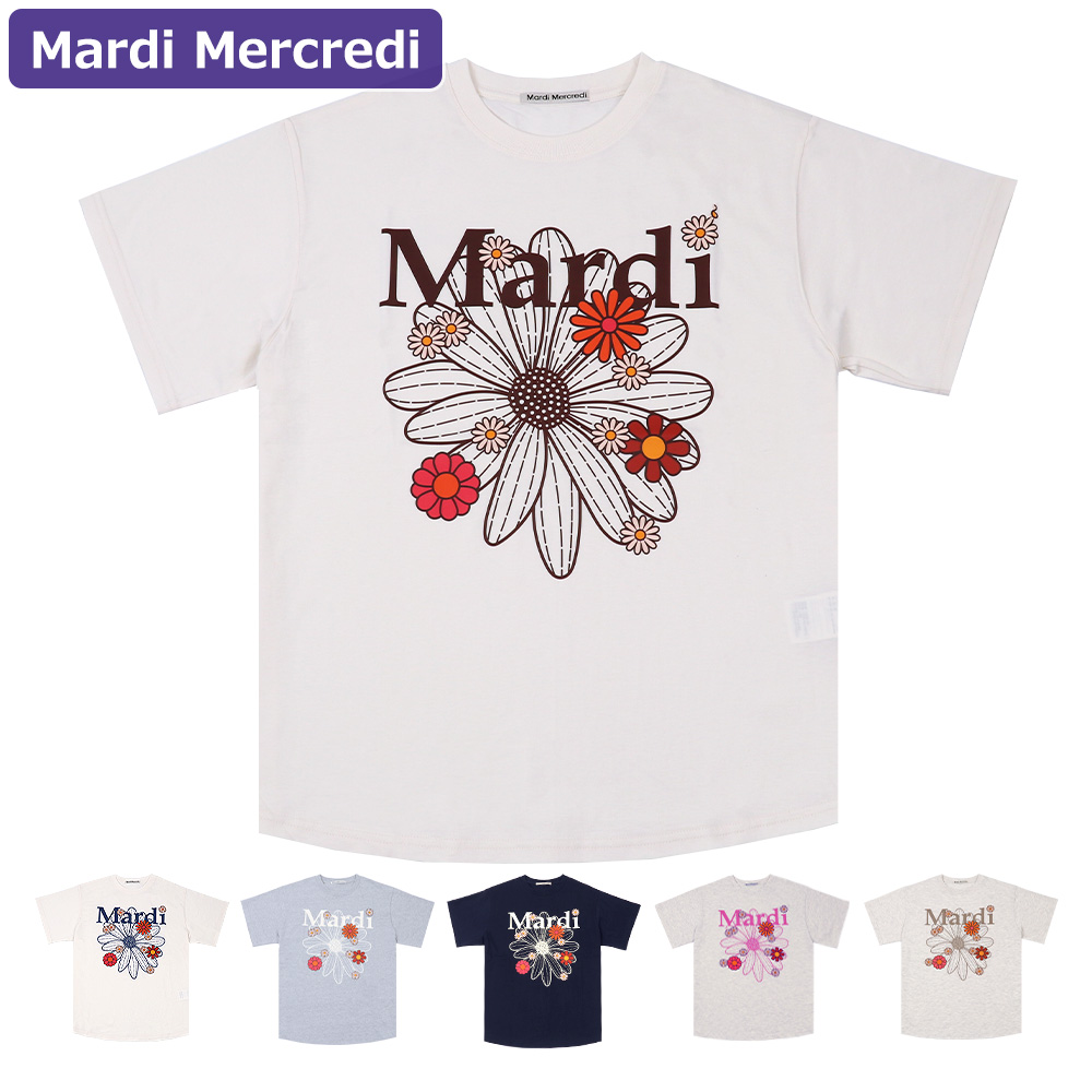 マルディメクルディ Mardi Mercredi Tシャツ SLIM TSHIRT TRIPLE FLOWER OATMEAL BLACK 半袖 レディース 韓国 ファッション アパレル スリムサイズ Mardi Mercredi マルディメクルディ Tシャツ SLIM TSHIRT