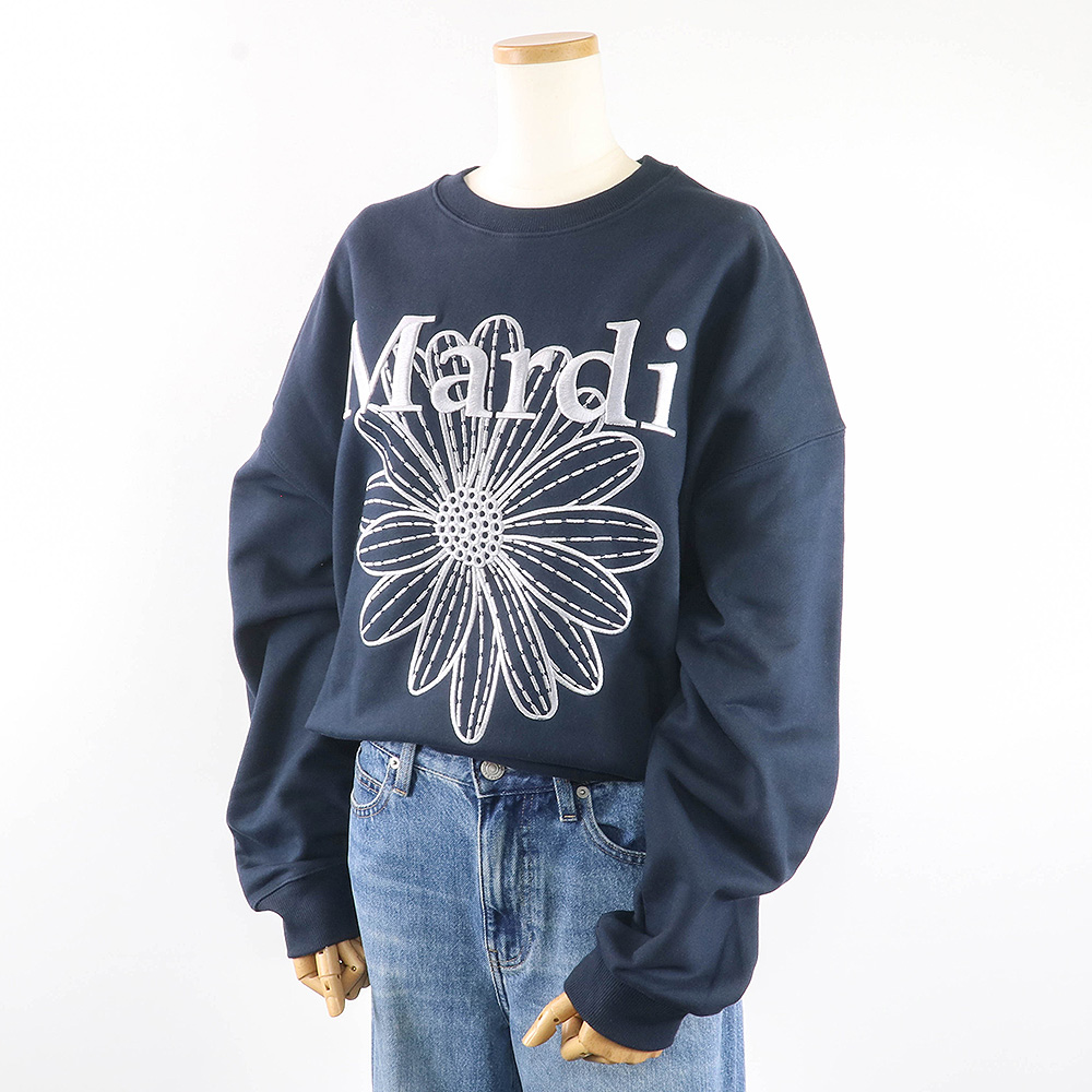 マルディメクルディ Mardi Mercredi スウェット SWEATSHIRT FLOWERMARDI NEEDLEWORK NAVY LIGHTGREY 長袖 レディース 韓国 ファッション アパレル 刺繍 ロゴ ko-mardi-t0014-nvylgey_2.jpg