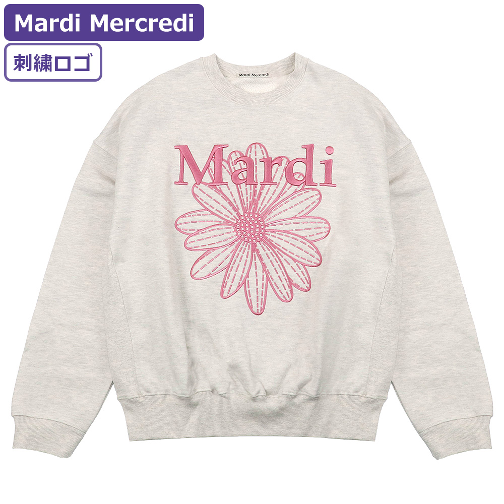 マルディメクルディ Mardi Mercredi スウェット SWEATSHIRT FLOWERMARDI NEEDLEWORK OATMEAL  PINK 長袖 レディース 韓国 ファッション アパレル 刺繍 ロゴ