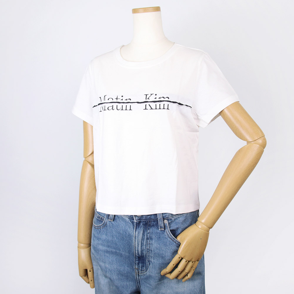 マーティンキム Matin Kim Tシャツ LOGO CUTTED CROP TOP WHITE