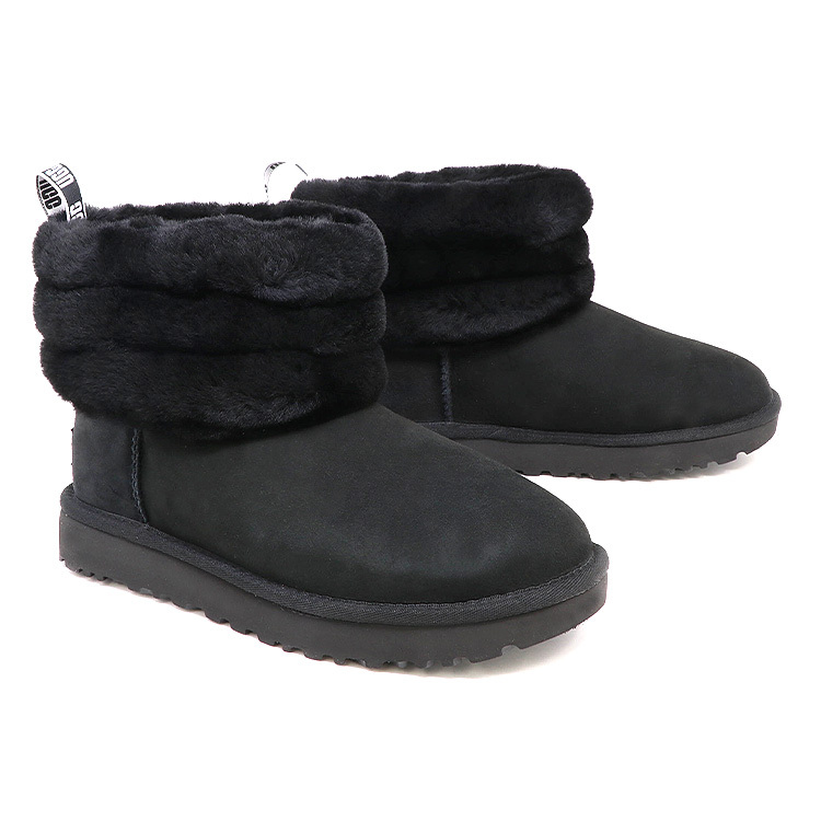 一部予約販売】 W ショートブーツ アグ UGG FLUFF QUILTEDブラック黒