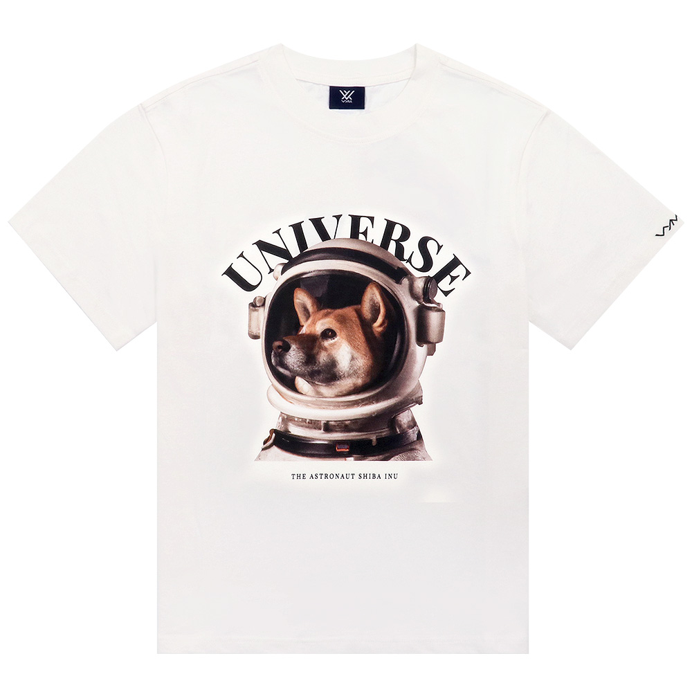 ヴィム VYM Tシャツ THE ASTRONAUT SHIBA INU WHITE 半袖 レディース メンズ 男女兼用 韓国 ファッション 柴 柴犬｜hommage｜02