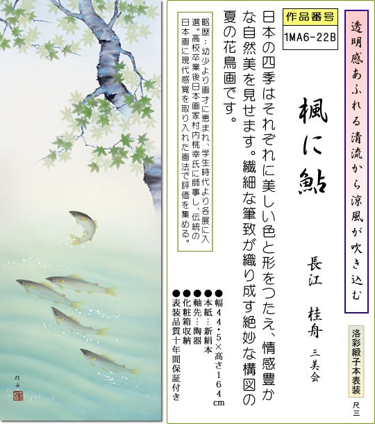 夏掛 掛け軸-楓に鮎/長江桂舟(尺三)床の間 和室 モダン オシャレ インテリア ギフト マンション 壁掛け 小さい 日本画