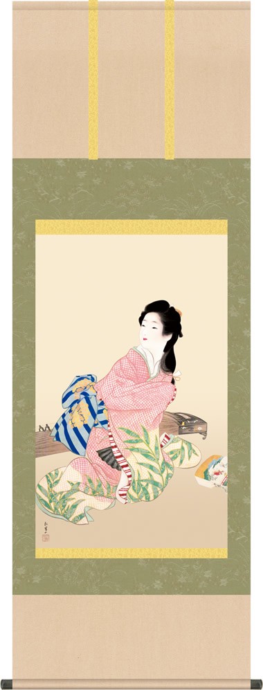 【最終値下げ】上村松園「娘深雪」リトグラフ 証明シール有 日輝版画工房 掛軸 上村松園「娘深雪」リトグラフ 証明シール有 日輝版画工房 掛軸