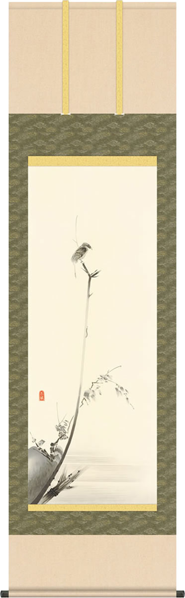 掛け軸-枯木鳴鵙図／宮本 武蔵(尺五)幅54.5×高さ190cm モダン オシャレ