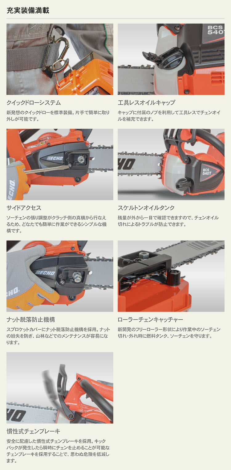 やまびこ ECHO エコー 50Vバッテリー チェーンソー BCS540T-35S80