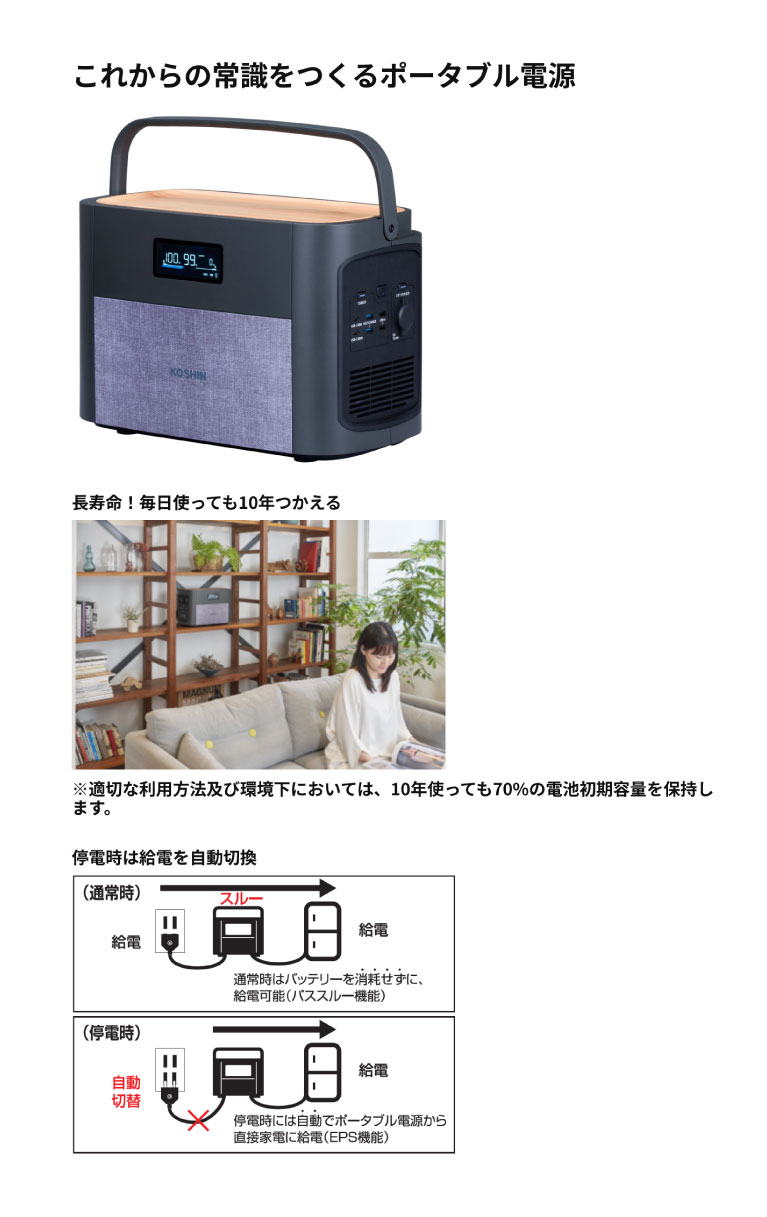 工進（KOSHIN） ポータブル電源(BPS-12L/1200W/防災/アウトドア/蓄電器