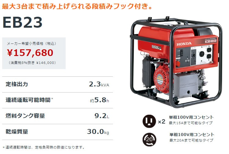 ホンダ サイクロコンバーター 発電機 EB23K1-JN 段済み可能 防災