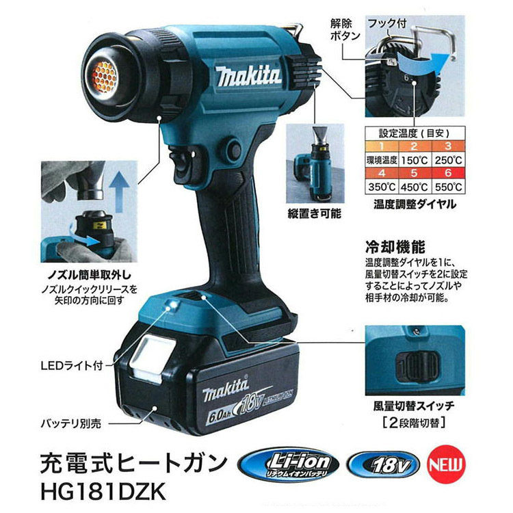 マキタ（makita） HG181DZK 充電式ヒートガン 18V (本体のみ・バッテリ
