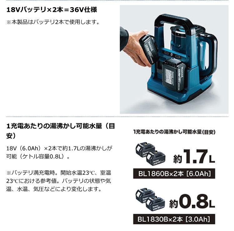 マキタ 充電式ケトル 本体のみ「KT360DZ」バッテリー・充電器