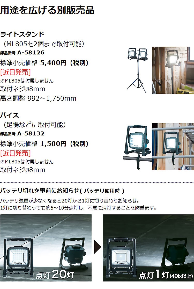 マキタ（makita） 充電式LEDスタンドライト「ML805」 14.4V・18V
