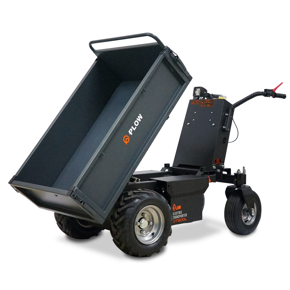 PLOW 電動運搬車 油圧ダンプ 耐荷重500Kg 無断変速 バッテリー 安定の
