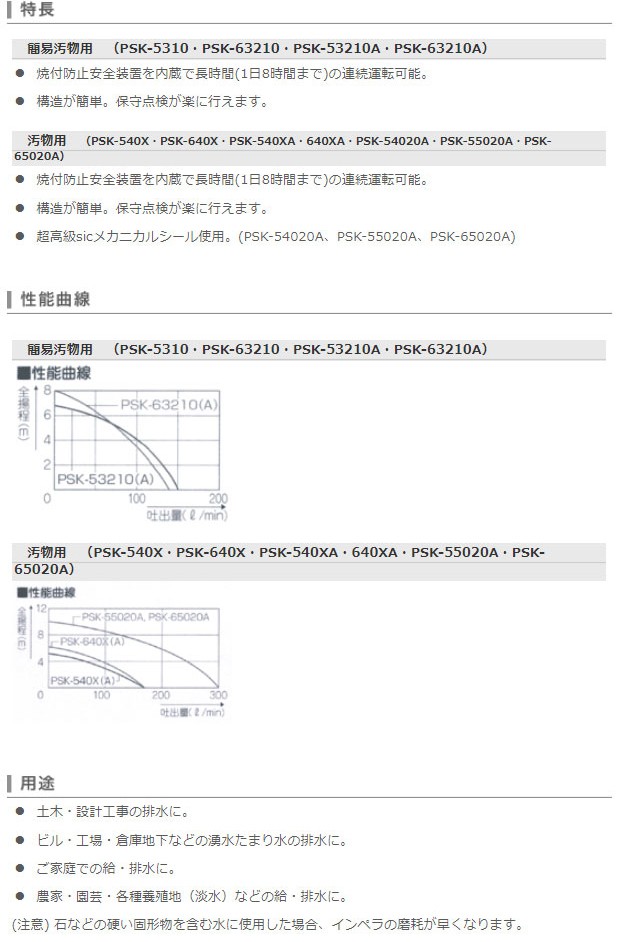 工進（KOSHIN） 簡易汚物用水中ポンプ ポンスター PSK-63210 : プラウ