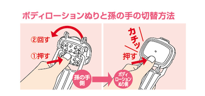 ボディローションぬりと孫の手の切替方法