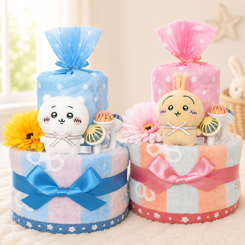 おむつケーキ ちいかわ オムツケーキ 出産祝い 2段 紙おむつ アイテム3