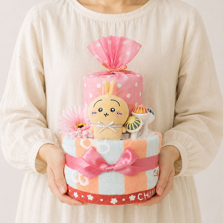 おむつケーキ ちいかわ オムツケーキ 出産祝い 2段 紙おむつ アイテム3