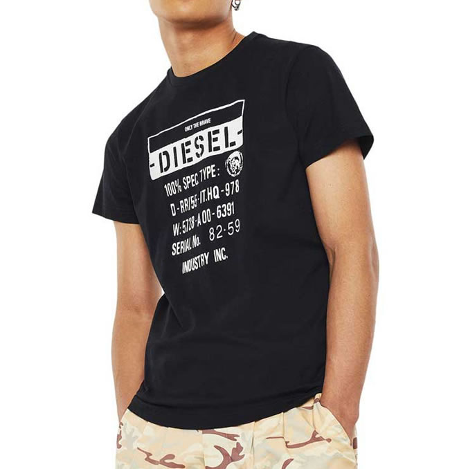 DIESEL ディーゼル Tシャツ クルーネック 半袖 メンズ 00SEFZ 0091A T-DIEGO-S1 ブリント ロゴ DS41328SL  メール便送料無料