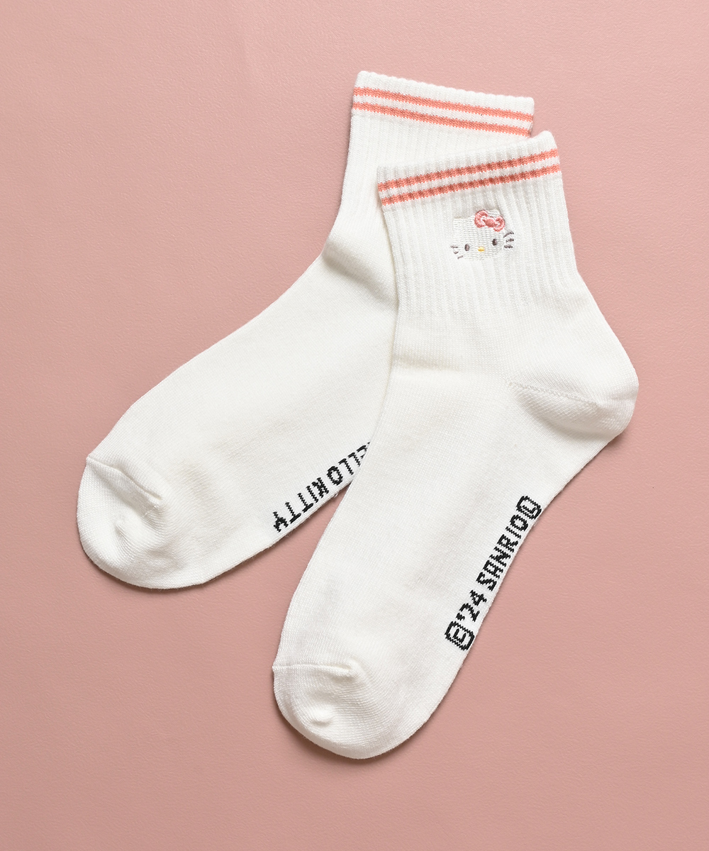 Honeys（ハニーズ） 靴下 ソックス クルー丈 刺繍 可愛い ライン 通学