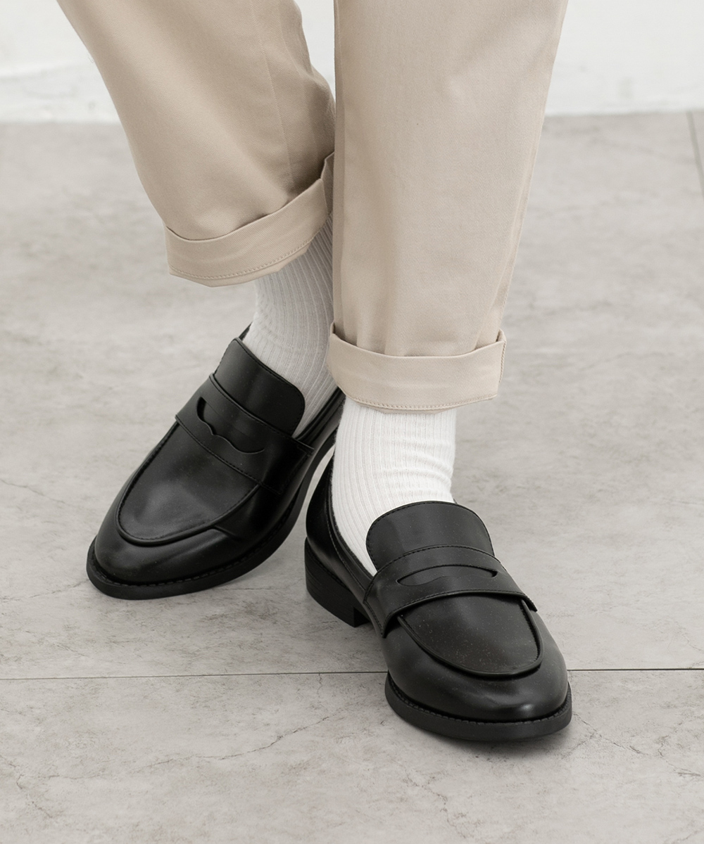 ローファー 靴 シューズ オフィス きれいめ コインローファー 合皮 ローヒール 無地 カジュアル レディース Honeys ハニーズ シンプルコインロ... 22cm/23cm/25cm ブラック系