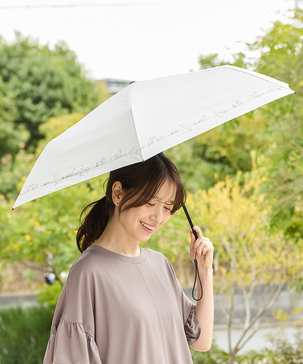 Honeys（ハニーズ） 傘 折り畳み傘 晴雨兼用 UVカット 軽量 無地 ネコ