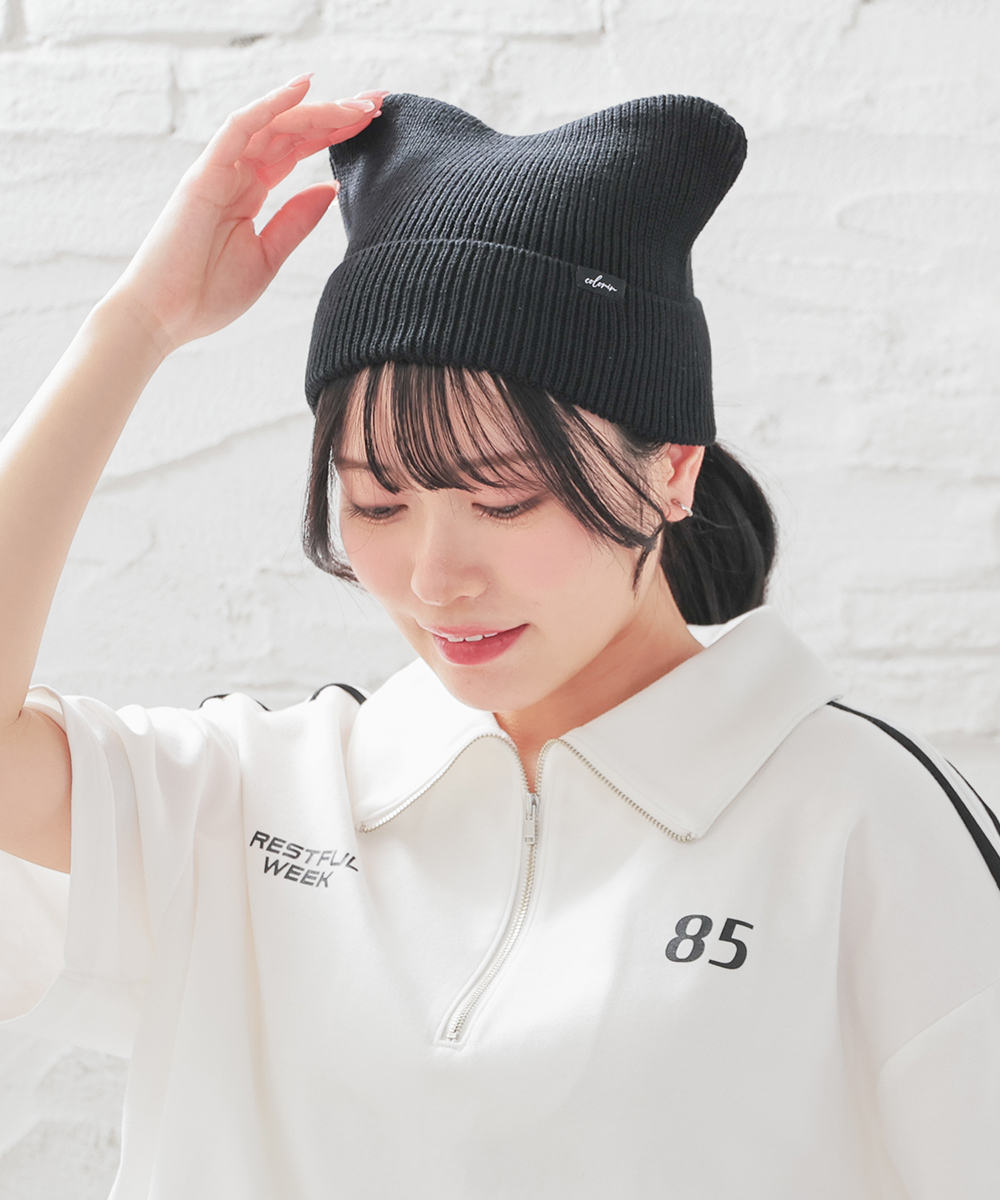 AMBUSH 猫耳ニット帽 ビーニー　未使用に近い Honeys（ハニーズ） 帽子 ニット帽 ネコ耳 リブ編み 綿混 麻混 手洗い