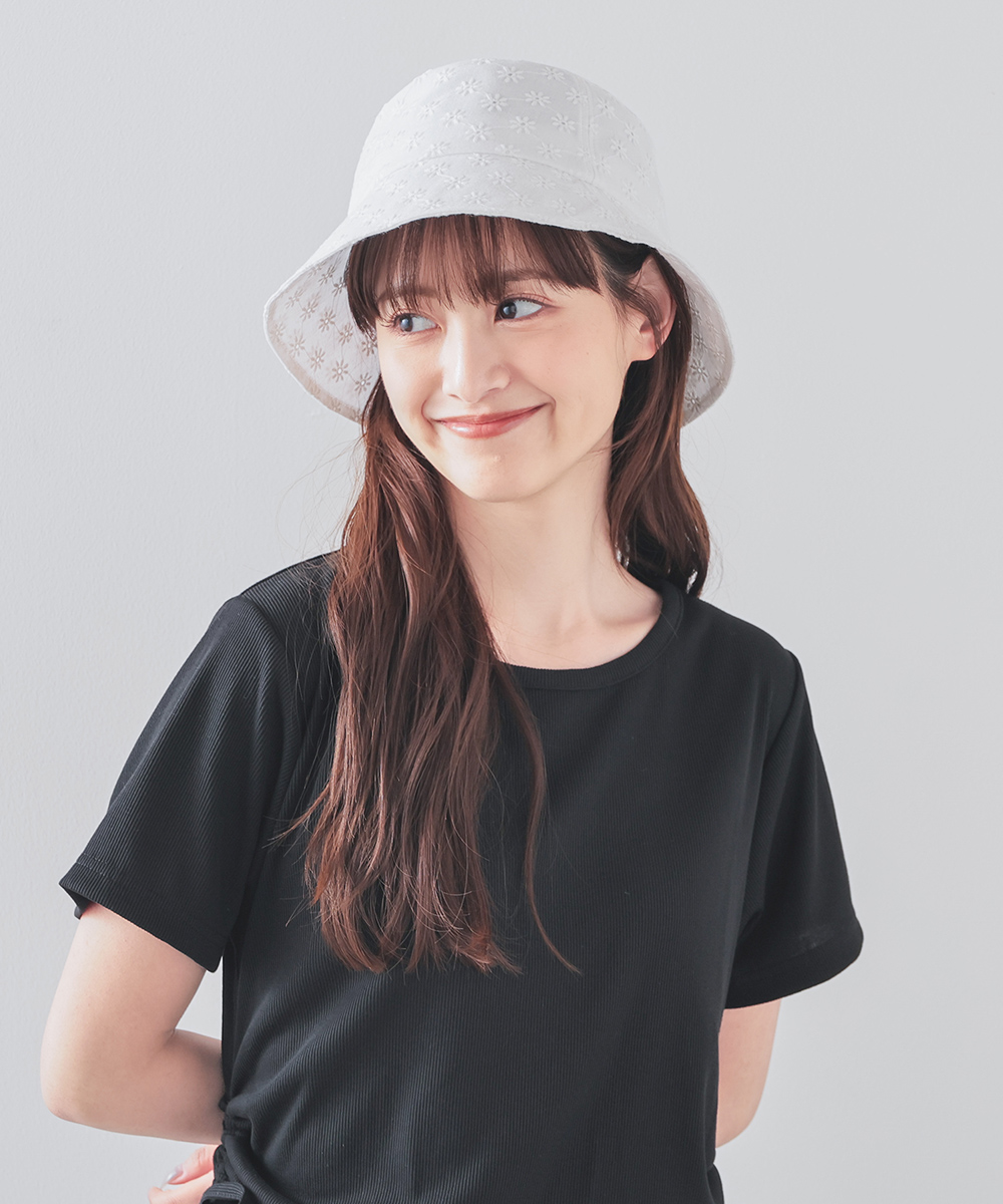Honeys 帽子 バケットハット サイズ調整 無地 チェック柄 花柄