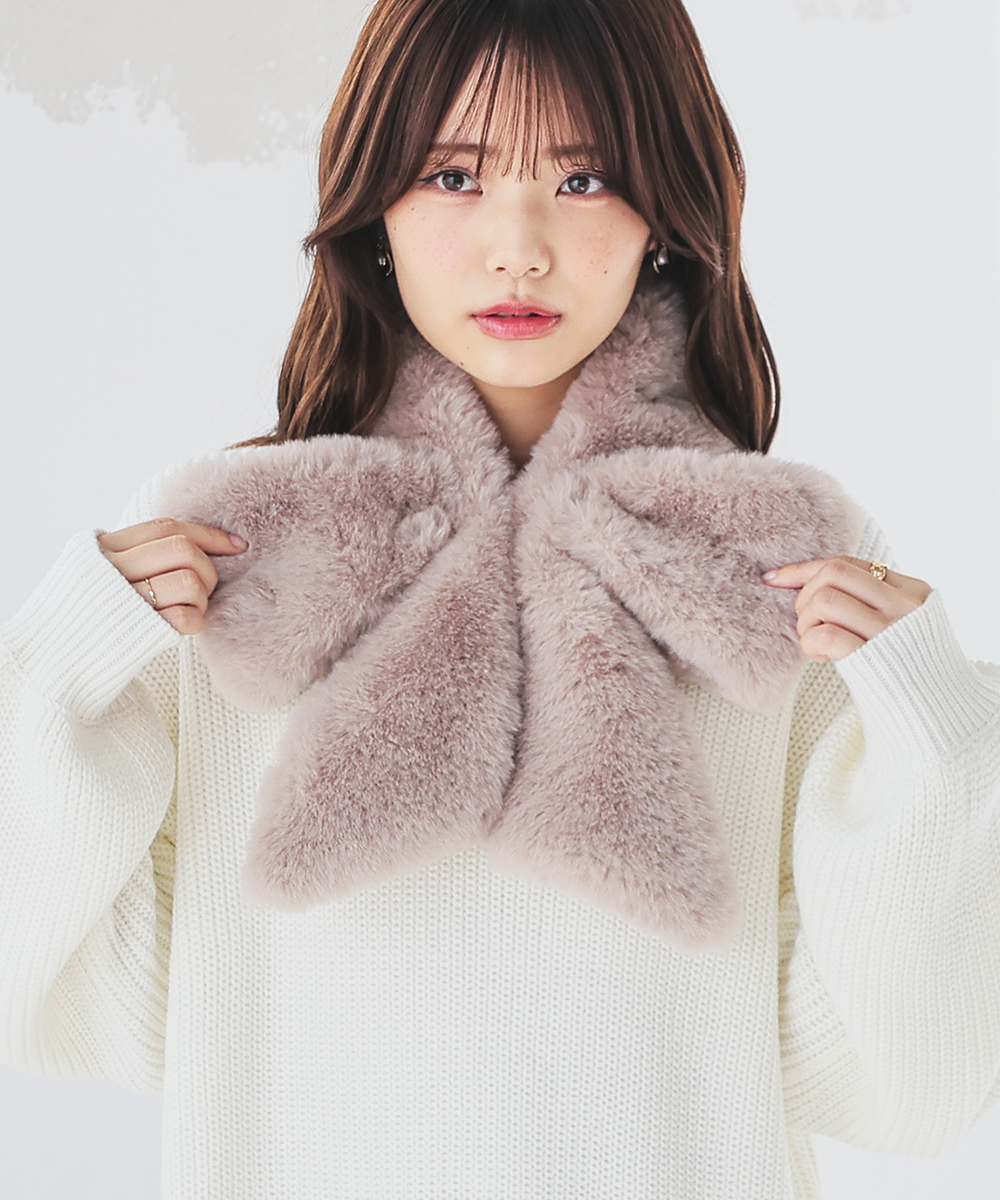 Honeys（ハニーズ） ティペット フェイクファー リボン型 無地 ヒョウ