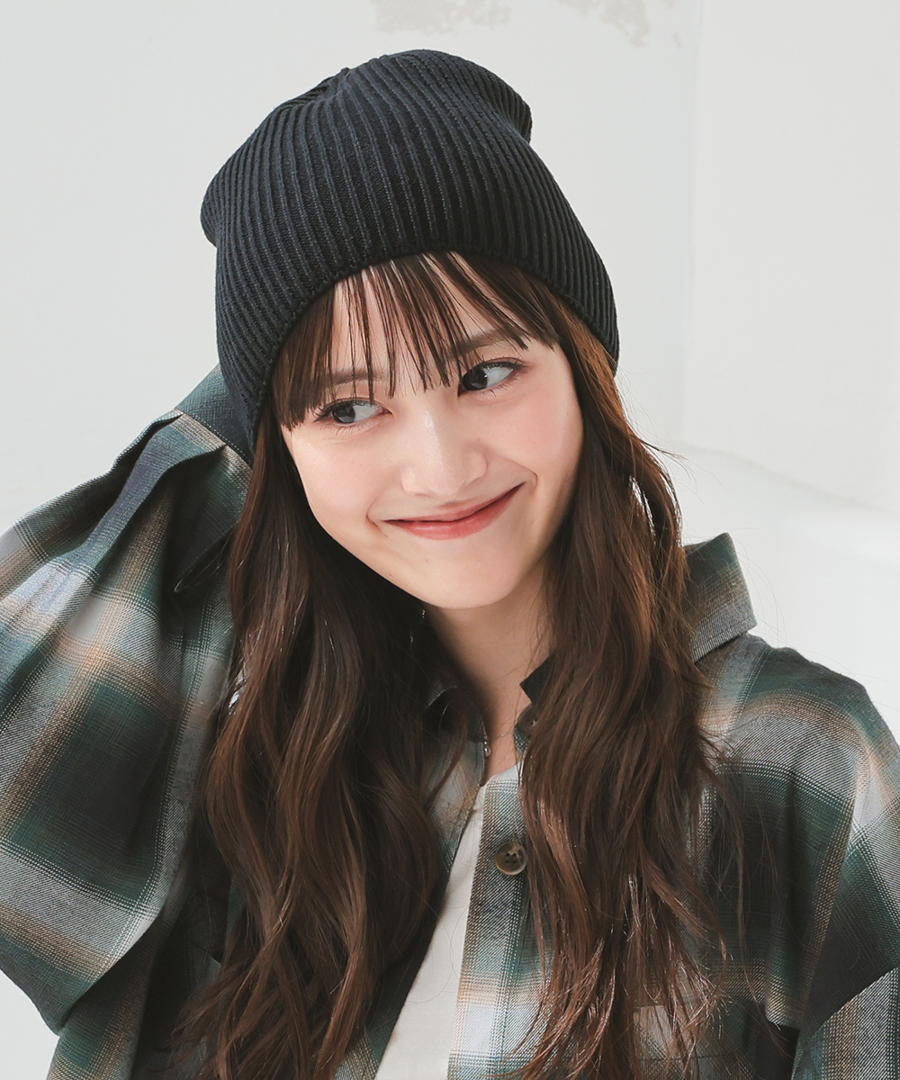 Honeys（ハニーズ） 帽子 ニット帽 リブ編み 無地 綿100％ 伸縮性
