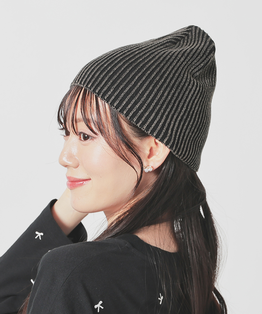 yo biotop ニット帽 リブ編み 黒 ビーニー帽子 BIOTOP(ビオトープ) / 【yo BIOTOP】Cashmere knit hat (帽子