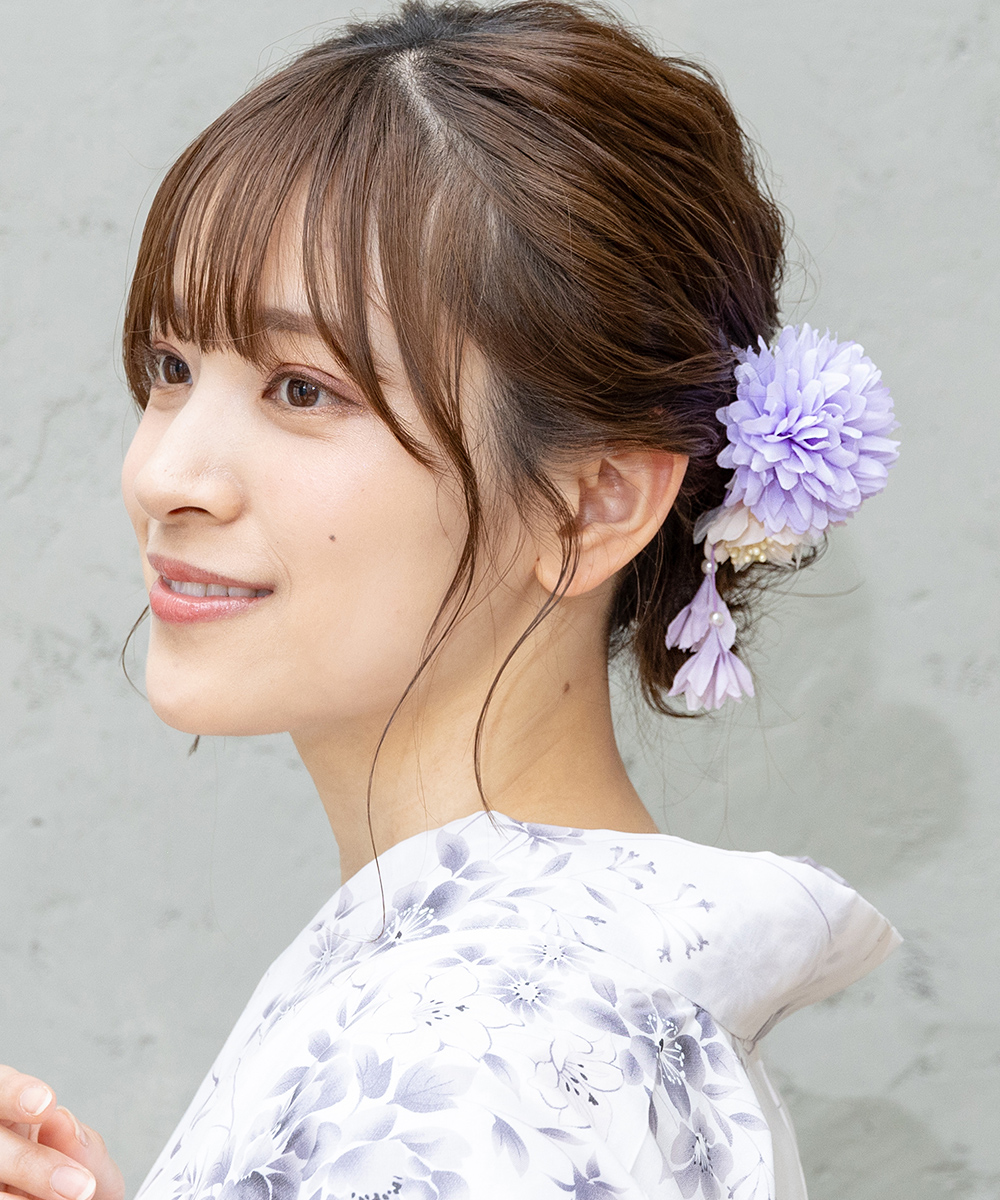 浴衣 ヘアアクセサリー 髪飾り 大人 子供 コサージュ 花 クリップ キッズ 白 紫 2024yuk...