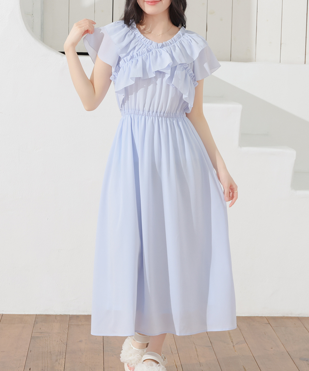 Honeys（ハニーズ） ワンピース 半袖 ロング丈 大きいサイズ フリル V