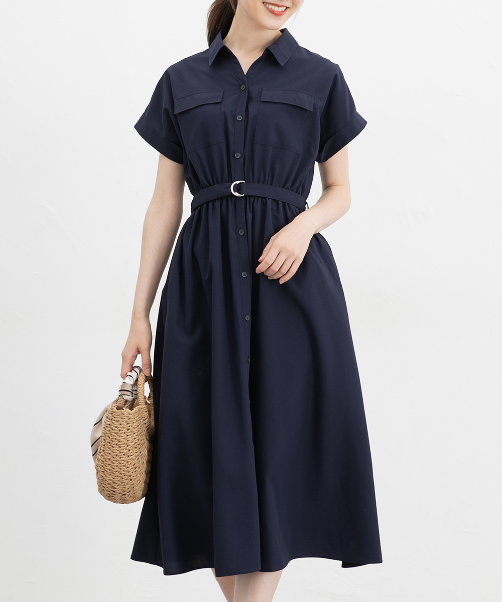 Honeys（ハニーズ） ワンピース 半袖 ロング丈 オフィス きれいめ